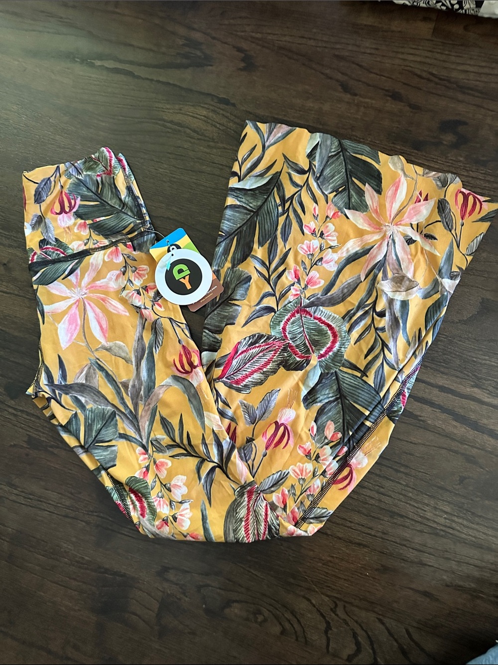 Women's Floral Mustard Leggings - Lightweight Stretch